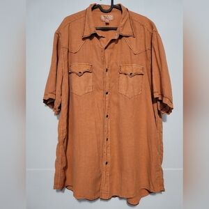 Ryan Michael Silk Linen Blend Men's Western Shirt Size XL in Clay